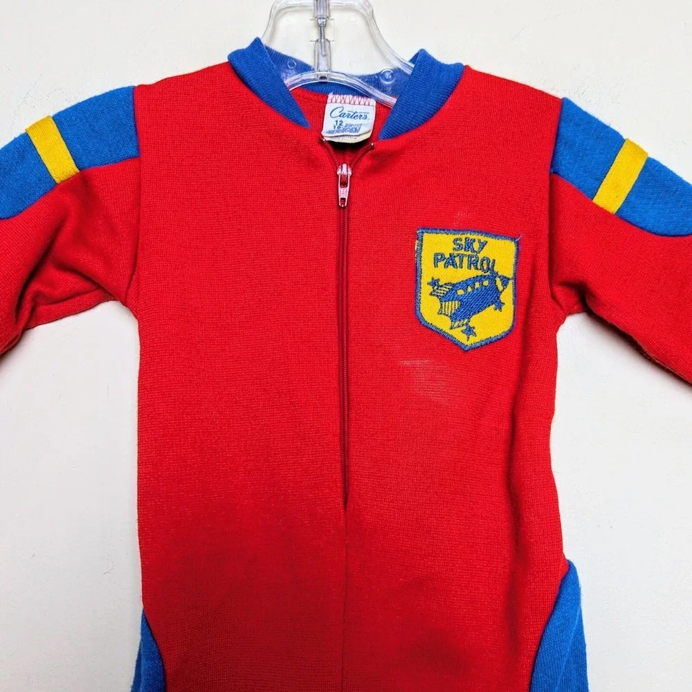 Vintage Carters 70s Sky Patrol Zip Up Jumpsuit Romper Flare Leg 12 Months